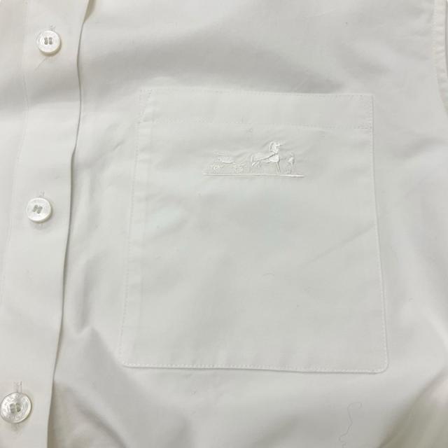 エルメス HERMES ワンピース コットン ホワイト 白 刺繍 シャツワンピース ノースリーブ_4