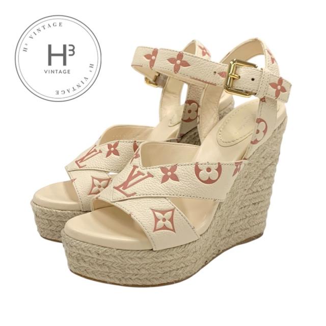 ルイヴィトン LOUIS VUITTON スターボードライン モノグラム サンダル 靴 シューズ レザー ベージュ ウェッジソール エスパドリーユ