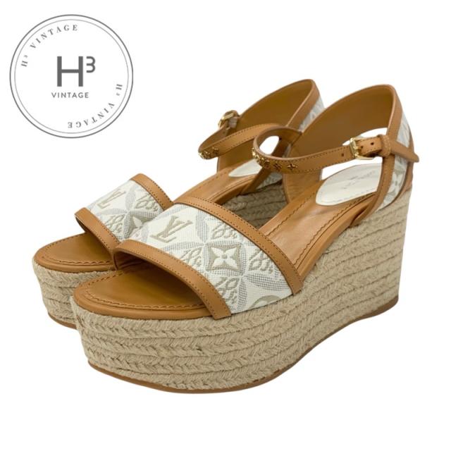 ルイヴィトン LOUIS VUITTON スターボードライン モノグラム サンダル 靴 シューズ レザー キャンバス ブラウン ホワイト 未使用