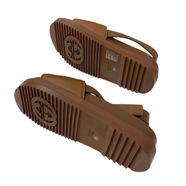 グッチ GUCCI サンダル 靴 シューズ レザー ブラウン 未使用 インター