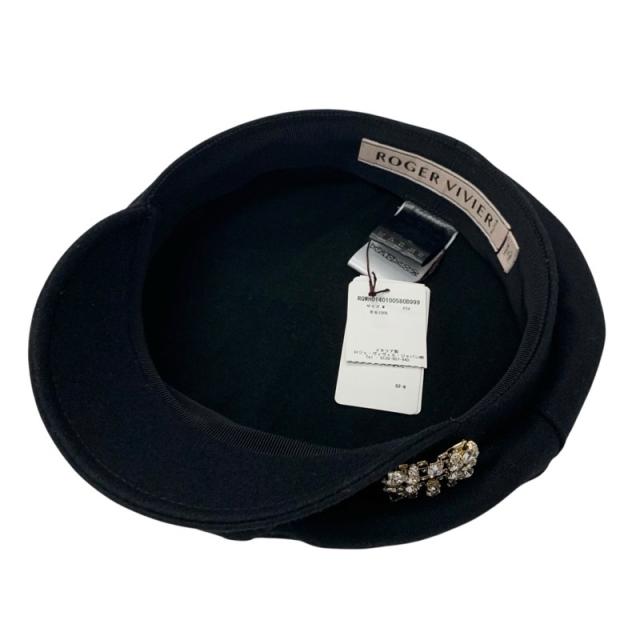 ロジェヴィヴィエ Roger Vivier 帽子 ブラック 黒 セーラーキャップ ブロッシュ ヴィヴィエ ストラスバックル ビジュー キャスケット ロゴ ロジェヴィヴィエ Roger Vivier 帽子 ブラック 黒 セーラーキャップ