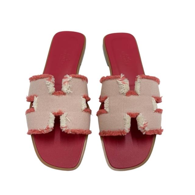 エルメス HERMES オラン サンダル 靴 シューズ ファブリック レザー ピンク フラットサンダル エルメス HERMES オラン サンダル 靴 シューズ ファブリック レザー