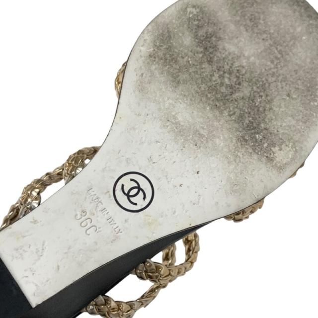 シャネル CHANEL サンダル 靴 シューズ レザー ゴールド ブラック ココマーク 編み込み ストラップ_7
