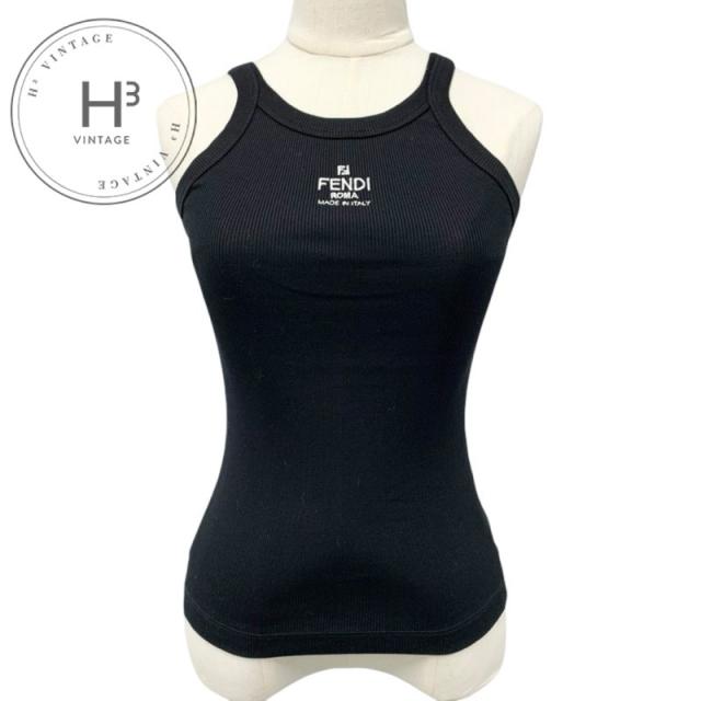 フェンディ FENDI トップス コットン ブラック ホワイト ロゴ タンクトップ