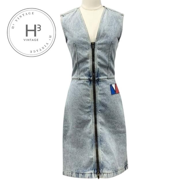 ヴィトン ワンピース コットン ノースリーブ デニム ワッペン ブルー ルイヴィトン LOUIS VUITTON ワンピース コットン ブルー ノースリーブ