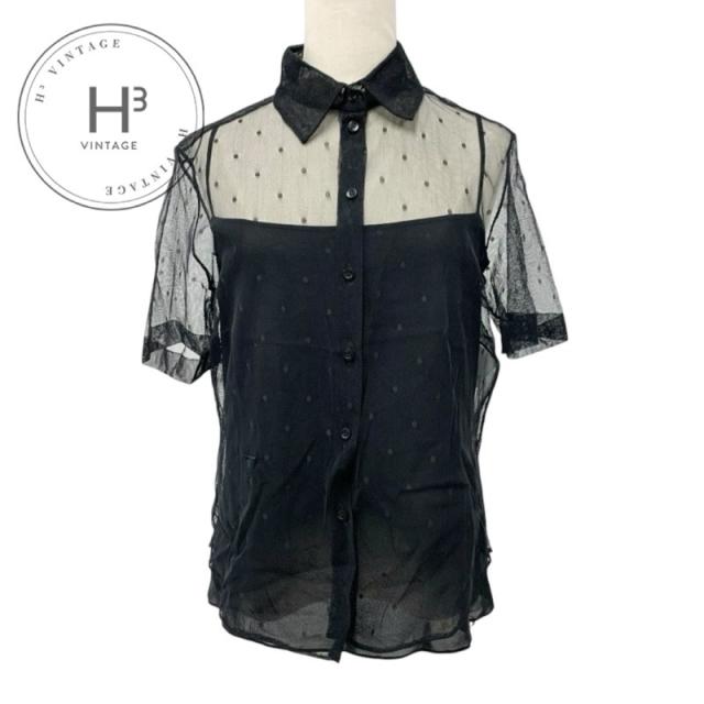 クリスチャンディオール CHRISTIAN DIOR トップス レースシャツ ブラック 黒 ドット柄 半袖