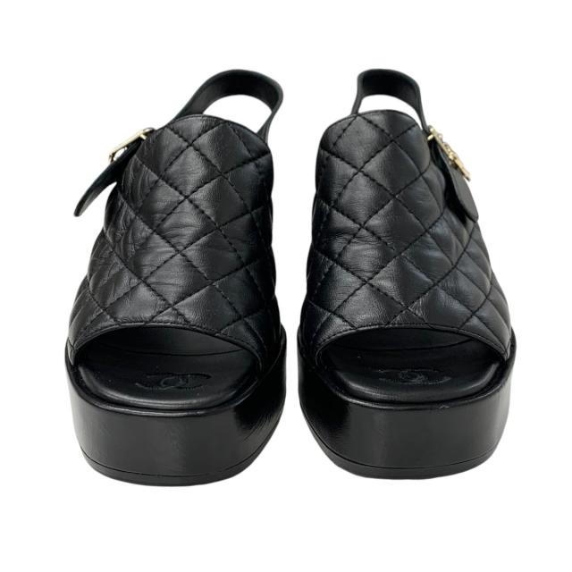 シャネル CHANEL サンダル 靴 シューズ レザー ブラック 黒 マトラッセ ココマーク ストラップ_1