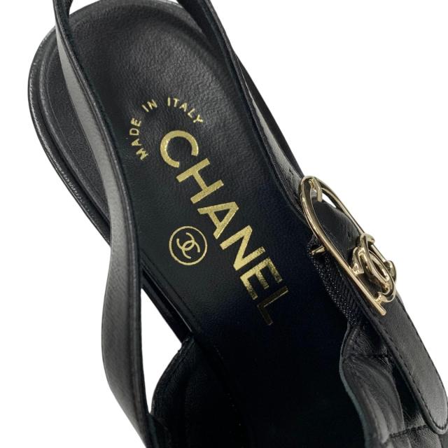 シャネル CHANEL サンダル 靴 シューズ レザー ブラック 黒 マトラッセ ココマーク ストラップ_6