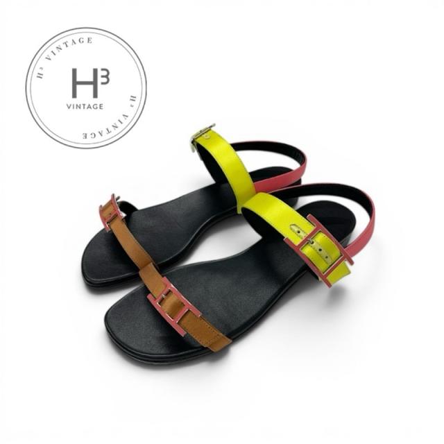 エルメス HERMES サンダル 靴 シューズ サテン マルチカラー アピバックル フラット