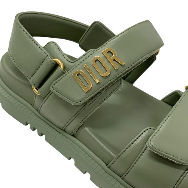 クリスチャンディオール CHRISTIAN DIOR DIORACT サンダル 靴 シューズ レザー グリーン 未使用 ロゴ フラット_8