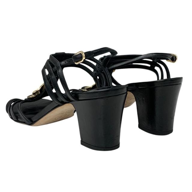 シャネル CHANEL サンダル 靴 シューズ レザー ブラック 黒 ゴールド