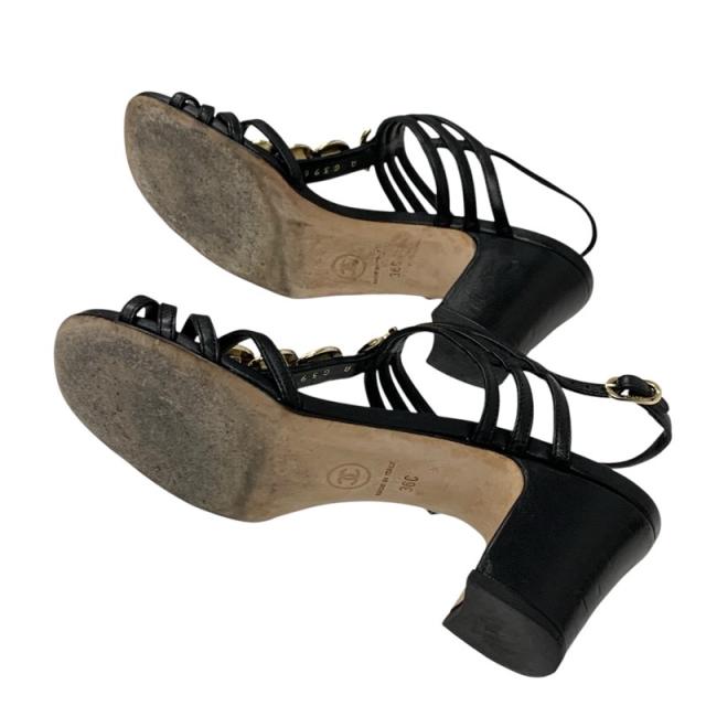 シャネル CHANEL サンダル 靴 シューズ レザー ブラック 黒 ゴールド