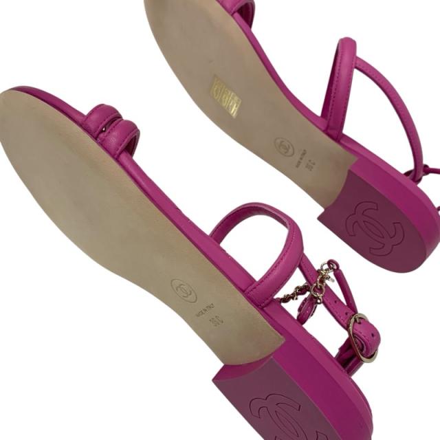 シャネル CHANEL サンダル 靴 シューズ レザー ピンク ゴールド