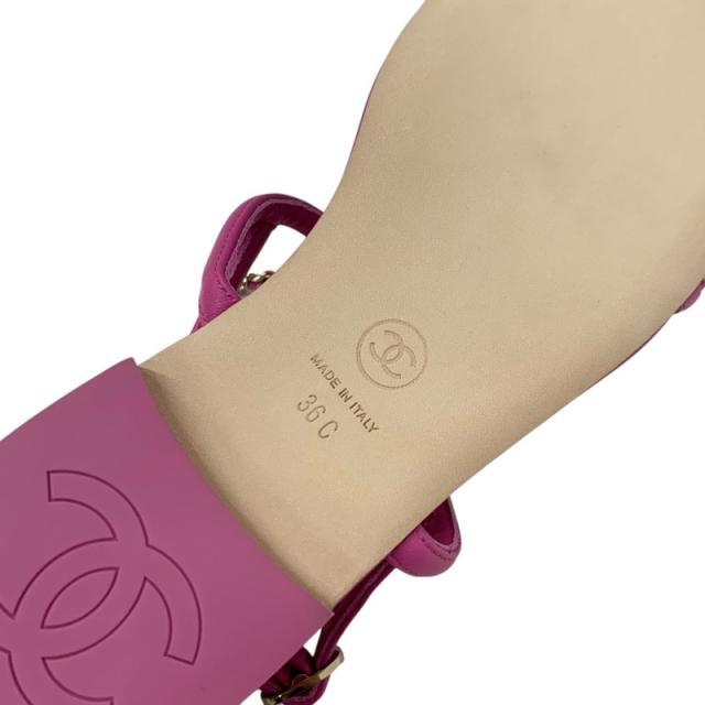 シャネル CHANEL サンダル 靴 シューズ レザー ピンク ゴールド マトラッセ ココマーク ハート チェーン ストラップ フラット_7