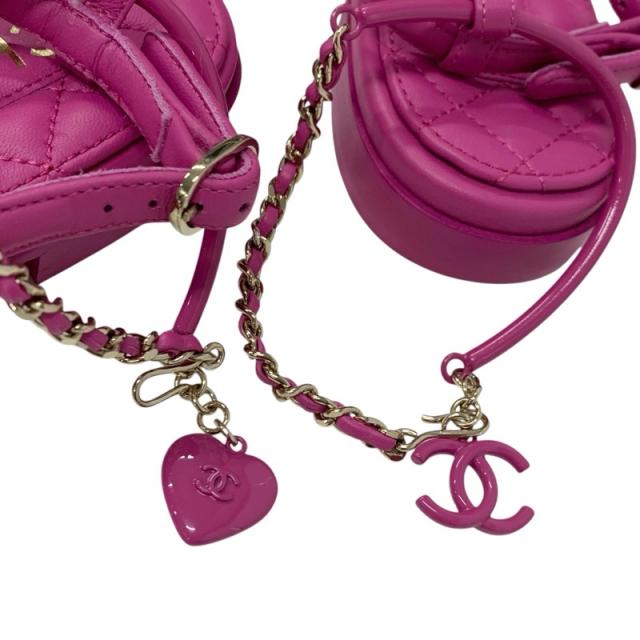 シャネル CHANEL サンダル 靴 シューズ レザー ピンク ゴールド マトラッセ ココマーク ハート チェーン ストラップ フラット_8