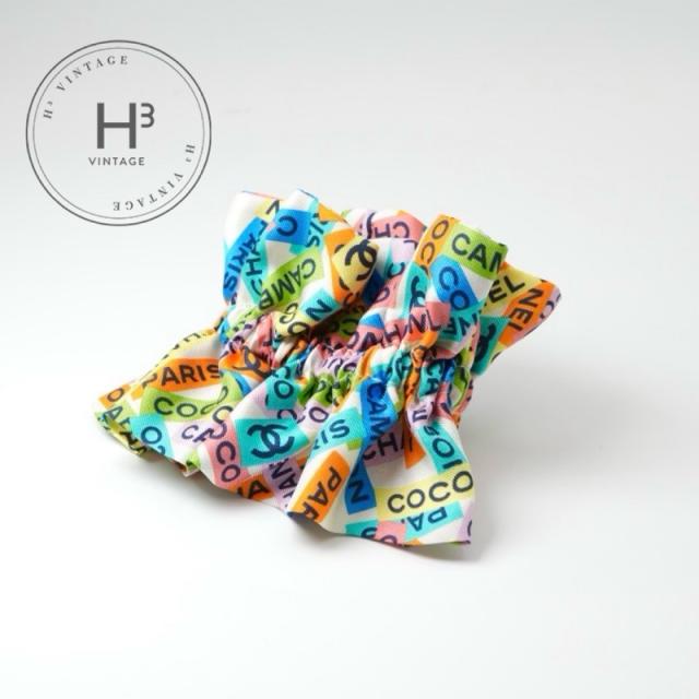 シャネル ココマーク ロゴ リボン シルク シュシュ ヘアゴム マルチカラー シャネル CHANEL ヘアアクセサリー シルク マルチカラー ココマーク