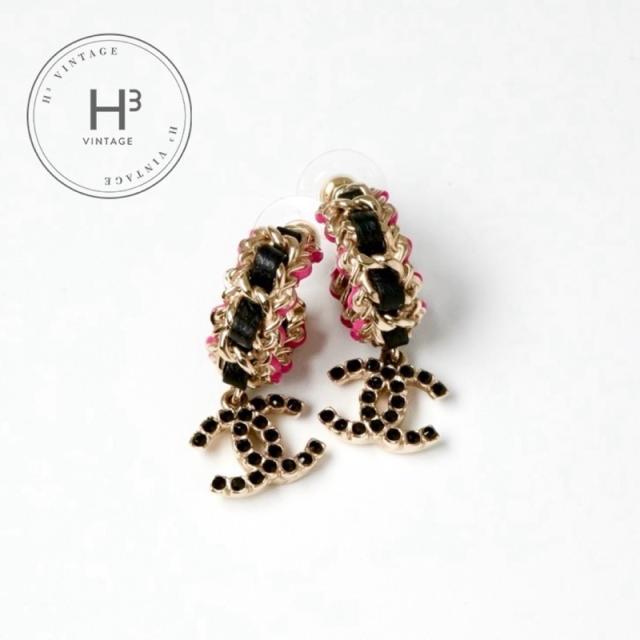 シャネル ココマーク ブラック ピンク ゴールド フープ ピアス A33665