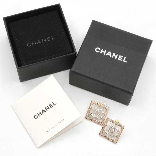 シャネル CHANEL ピアス イヤリング ゴールド ココマーク スクエア マトラッセ ラインストーン_8