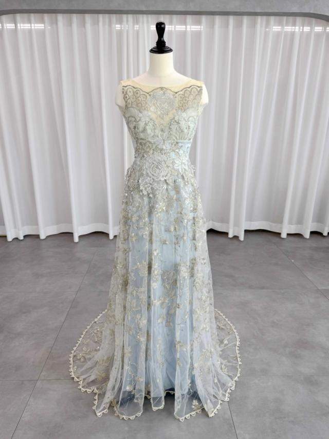 クレアペティボーン Claire Pertibone EDEN エデン スレンダードレス ウェディングドレス 水色 水色 ファーストオーナー カラードレス