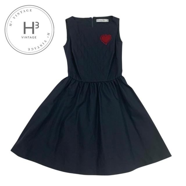 クリスチャンディオール CHRISTIAN DIOR ワンピース コットン ネイビー レッド キルティング ハート