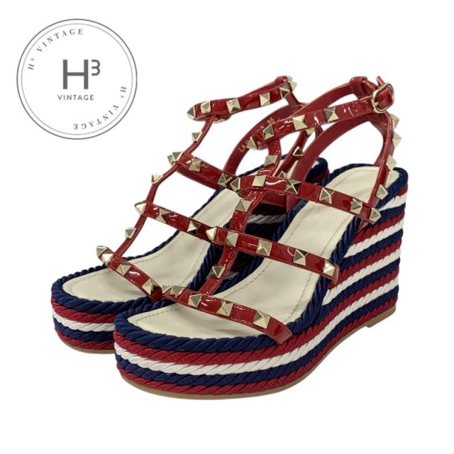 ヴァレンティノ VALENTINO サンダル 靴 シューズ レザー レッド ロックスタッズ ウェッジソール