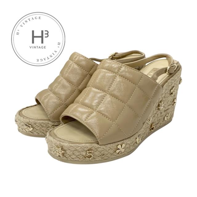 シャネル CHANEL サンダル 靴 シューズ レザー ベージュ ゴールド