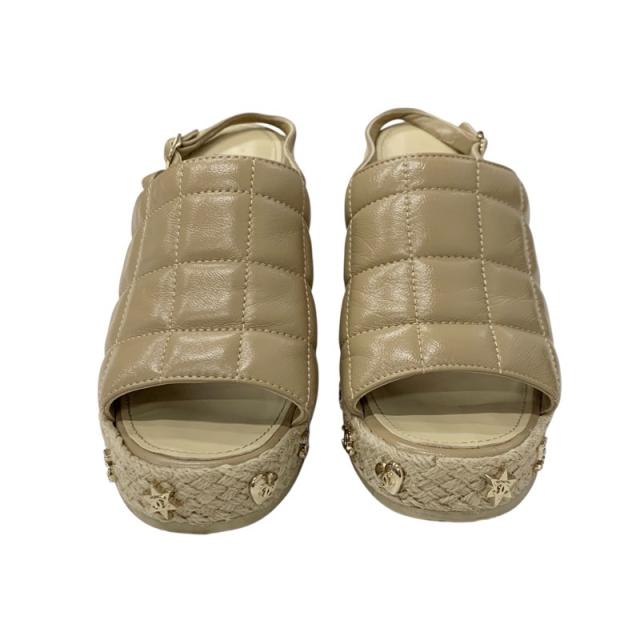 シャネル CHANEL サンダル 靴 シューズ レザー ベージュ ゴールド