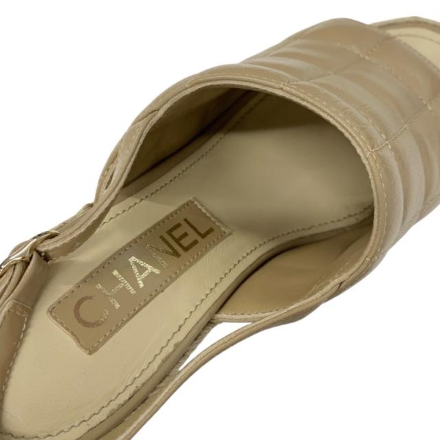 シャネル CHANEL サンダル 靴 シューズ レザー ベージュ ゴールド
