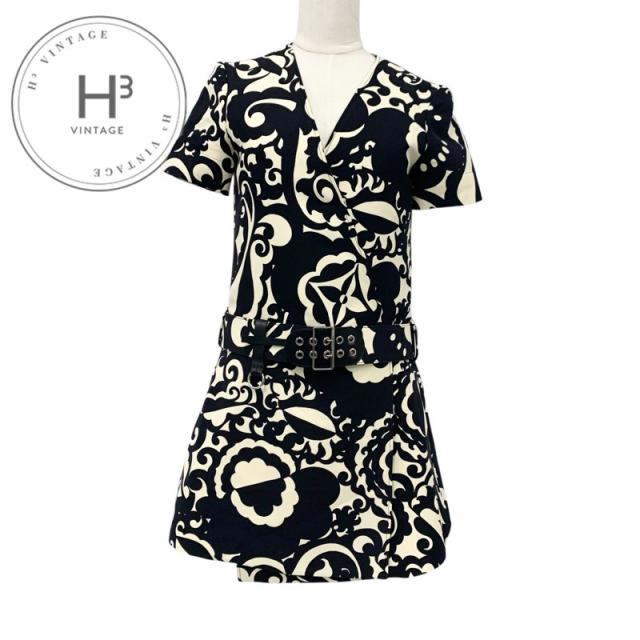 ルイヴィトン LOUIS VUITTON ワンピース ウール アイボリー ブラック モノグラムフラワー ベルト