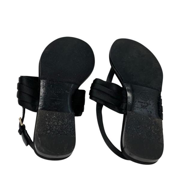 シャネル CHANEL サンダル 靴 シューズ サテン ブラック 黒 ゴールド