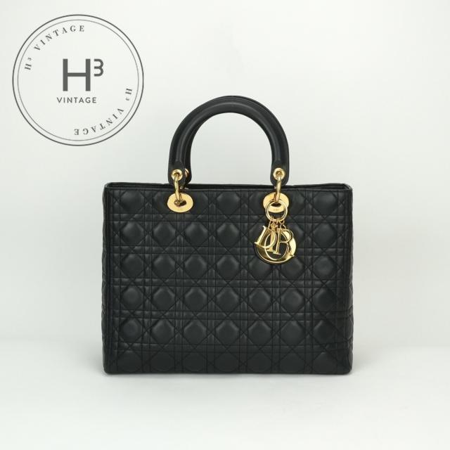 クリスチャンディオール CHRISTIAN DIOR レディディオール ラージ LADY DIOR カナージュバッグ バッグ トートバッグ レザー ブラック black