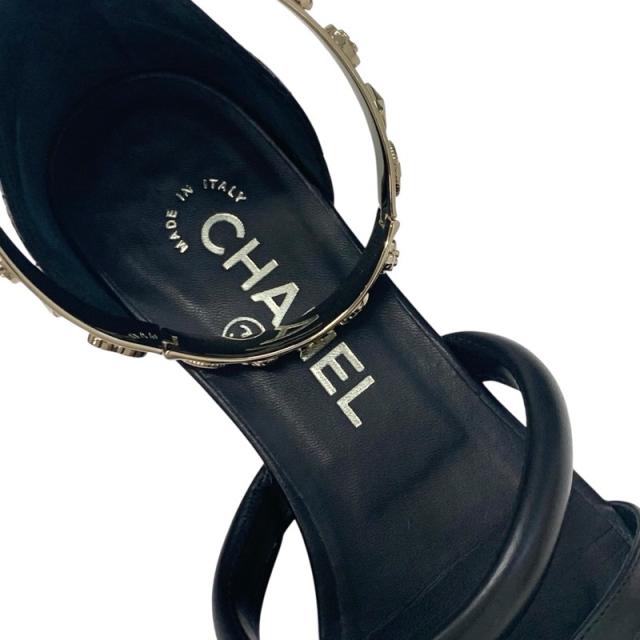 シャネル CHANEL サンダル 靴 シューズ レザー ブラック 黒 ゴールド