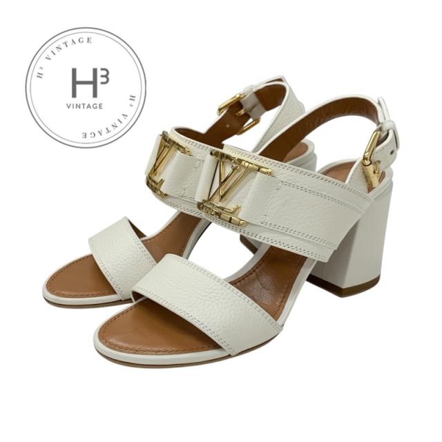 ルイヴィトン LOUIS VUITTON ホライズンライン サンダル 靴 シューズ レザー ホワイト 白 ゴールド LV金具 ストラップ