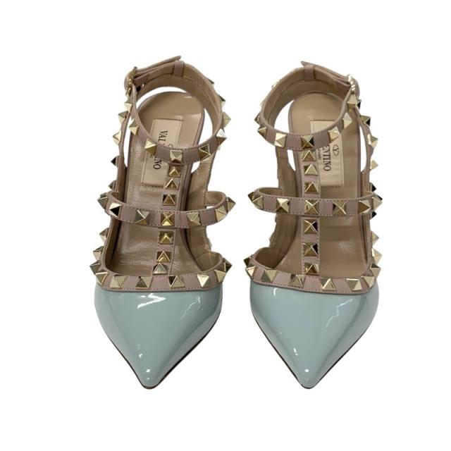 ヴァレンティノ VALENTINO パンプス 靴 シューズ パテント レザー ライトブルー ピンクベージュ ゴールド ロックスタッズ_1