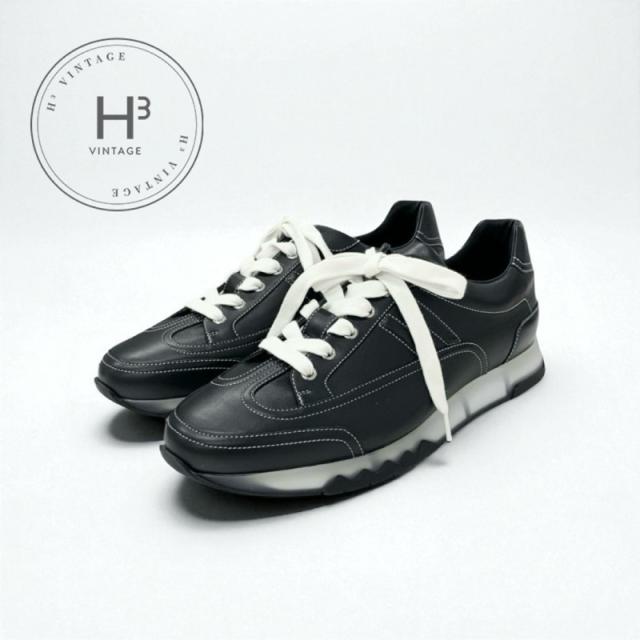 エルメス HERMES トレイル スニーカー 靴 シューズ レザー ブラック 黒 未使用 ロゴ メンズ