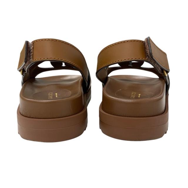 グッチ GUCCI サンダル 靴 シューズ レザー ブラウン ロゴ ベルクロ