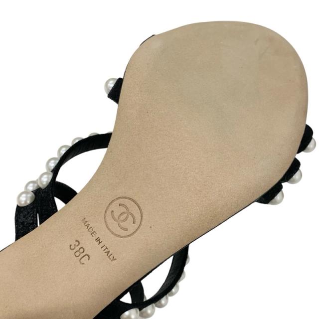 シャネル CHANEL サンダル 靴 シューズ レザー ブラック ホワイト ココ  