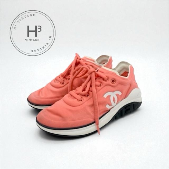 シャネル CHANEL スニーカー 靴 シューズ ファブリック ピンク系 ホワイト ココマーク