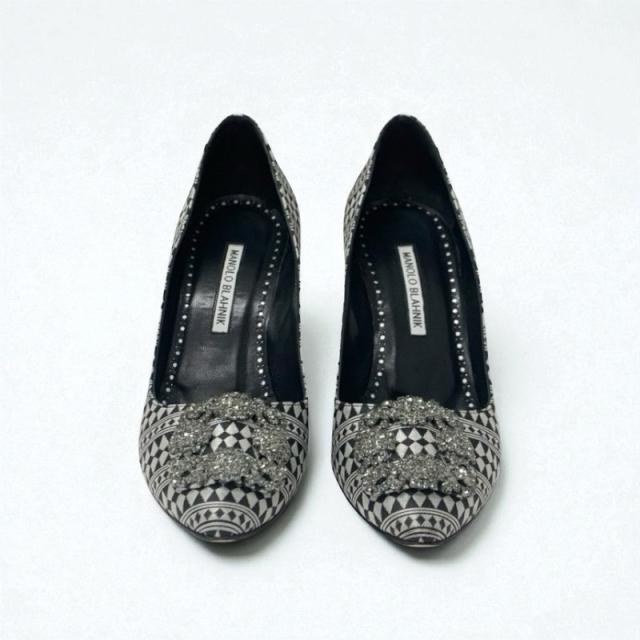 マノロブラニク 36 23cm レース パンプス ネイビー 紺 manolo