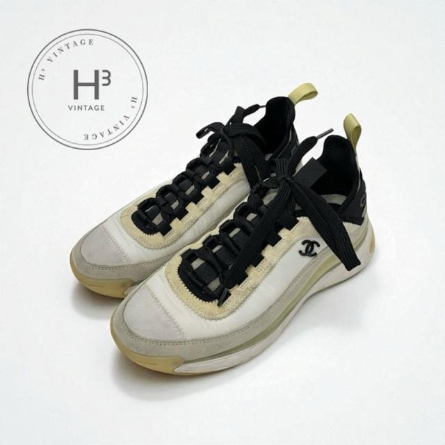 シャネル CHANEL スニーカー 靴 シューズ ナイロン スエード ホワイト ブラック ベージュ系 マトラッセ ココマーク ロゴ