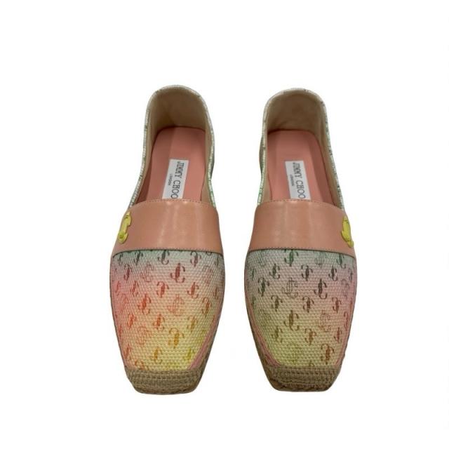ジミーチュウ JIMMY CHOO フラットシューズ 靴 シューズ キャンバス レザー ピンク系 マルチカラー 未使用 エスパドリーユ ロゴ ジミーチュウ JIMMY CHOO フラットシューズ 靴 シューズ キャンバス