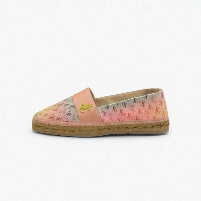ジミーチュウ JIMMY CHOO フラットシューズ 靴 シューズ キャンバス レザー ピンク系 マルチカラー 未使用 エスパドリーユ ロゴ ジミーチュウ JIMMY CHOO フラットシューズ 靴 シューズ キャンバス