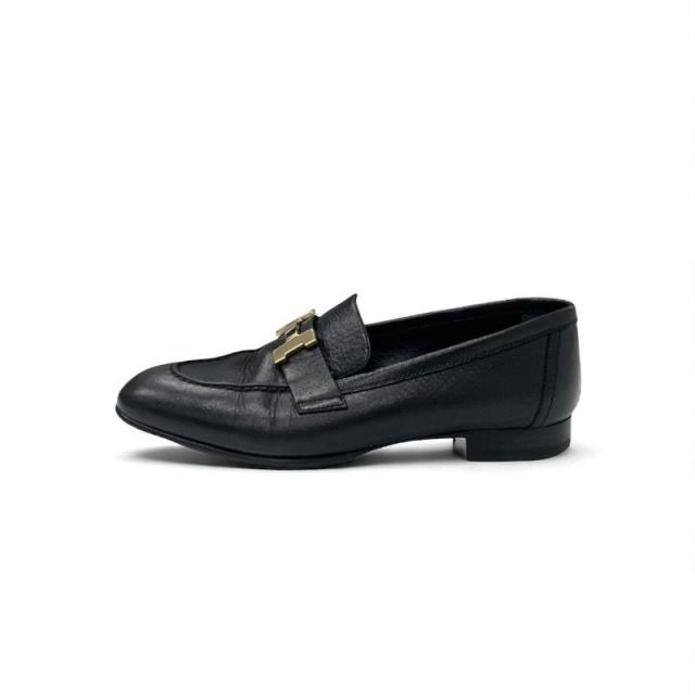 エルメス HERMES パリ ローファー 革靴 靴 シューズ レザー ブラック 黒 ゴールド H金具 モカシン_2