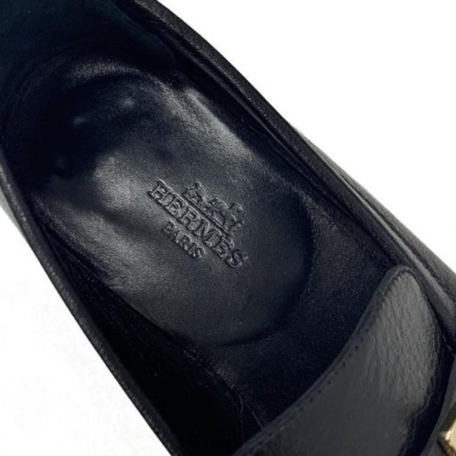 エルメス HERMES パリ ローファー 革靴 靴 シューズ レザー ブラック 黒 ゴールド H金具 モカシン_6