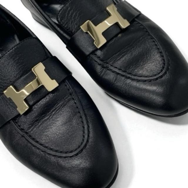 エルメス HERMES パリ ローファー 革靴 靴 シューズ レザー ブラック 黒 ゴールド H金具 モカシン_8