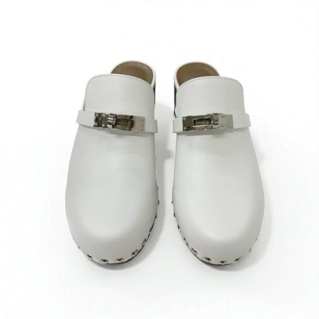 エルメス HERMES カルロッタ サンダル 靴 シューズ レザー ホワイト 白 シルバー ケリー金具 サボ ミュール_1
