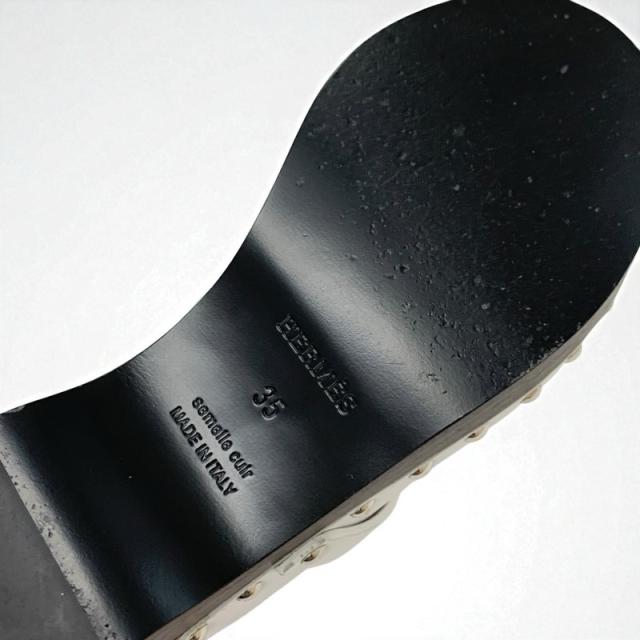 エルメス HERMES カルロッタ サンダル 靴 シューズ レザー ホワイト 白 シルバー ケリー金具 サボ ミュール_7