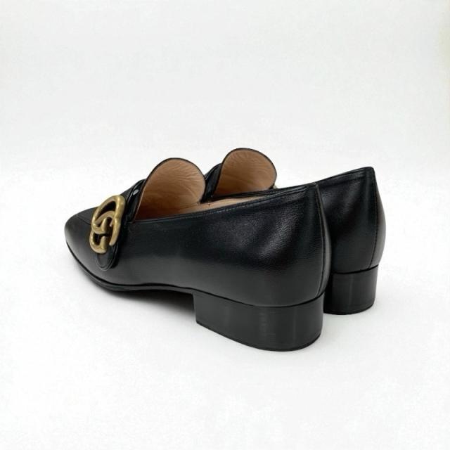 美品 GUCCI GG マーモント ウェブ ローファー 黒 7 1/2 グッチ(GUCCI)グッチ GGマーモントチェンキヒール パンプス 靴