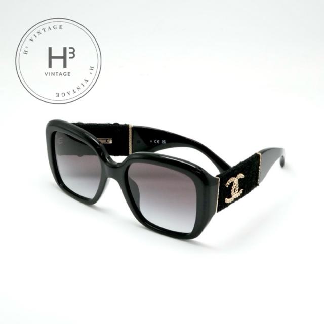 シャネル　サングラス　ココマーク　ブラック　ゴールド　ロゴ シャネル CHANEL サングラス ブラック ゴールド ココマーク ツイード