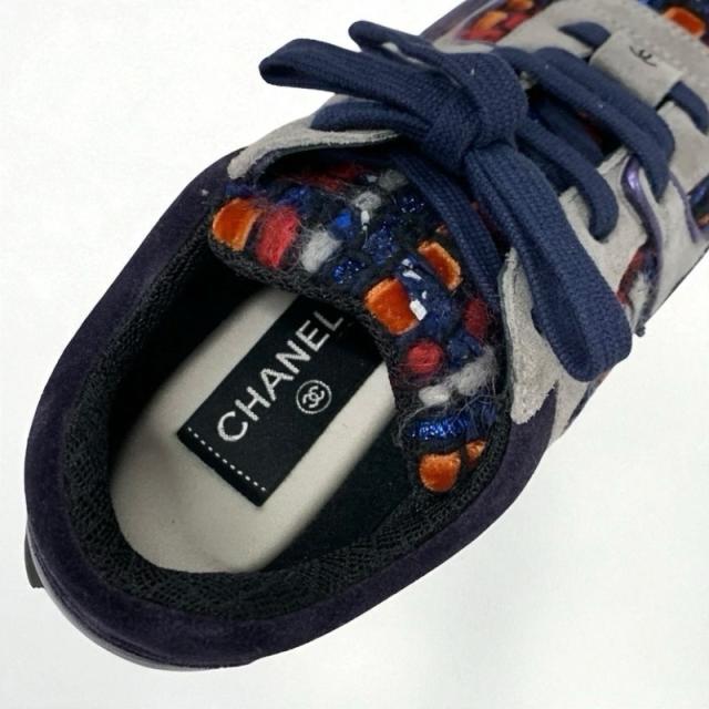 シャネル CHANEL スニーカー 靴 シューズ スエード ファブリック ネイビー マルチカラー ココマーク ツイード_6